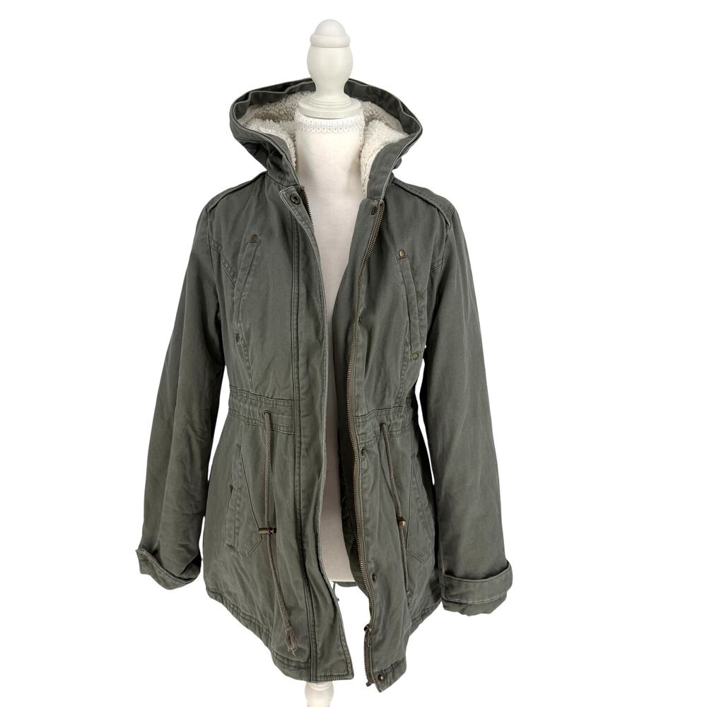 American Rag Co Olive Green Hooded Utility Parka Jacket Drawstring Small S